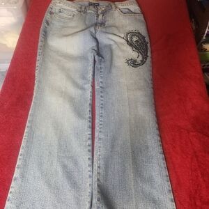 Chic Light Blue Women's Flare Jeans with Embroidery